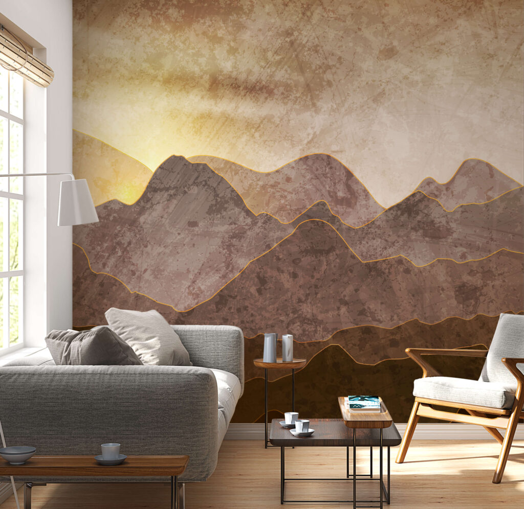 Painting of mountains and sun Painting of mountains and sun