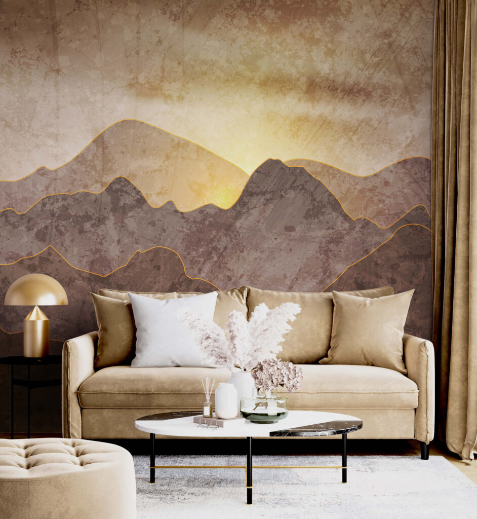 Painting of mountains and sun Painting of mountains and sun