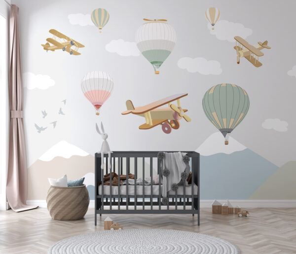 Group of hot air balloons and airplanes Group of hot air balloons and airplanes