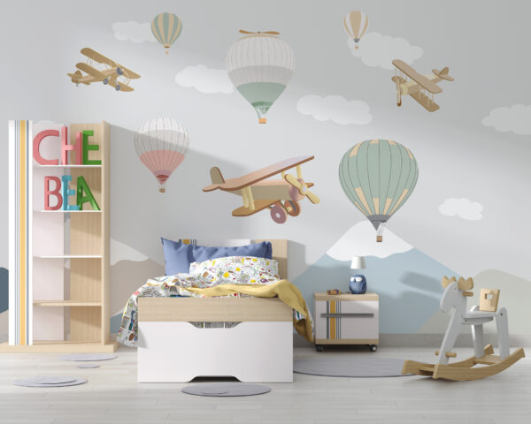 Group of hot air balloons and airplanes Group of hot air balloons and airplanes