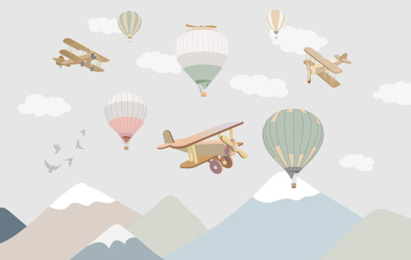 Group of hot air balloons and airplanes Group of hot air balloons and airplanes
