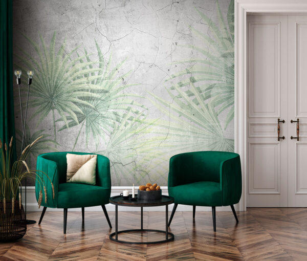 Wall murals Wall murals Wall with a pattern of leaves (SKU: u94284)