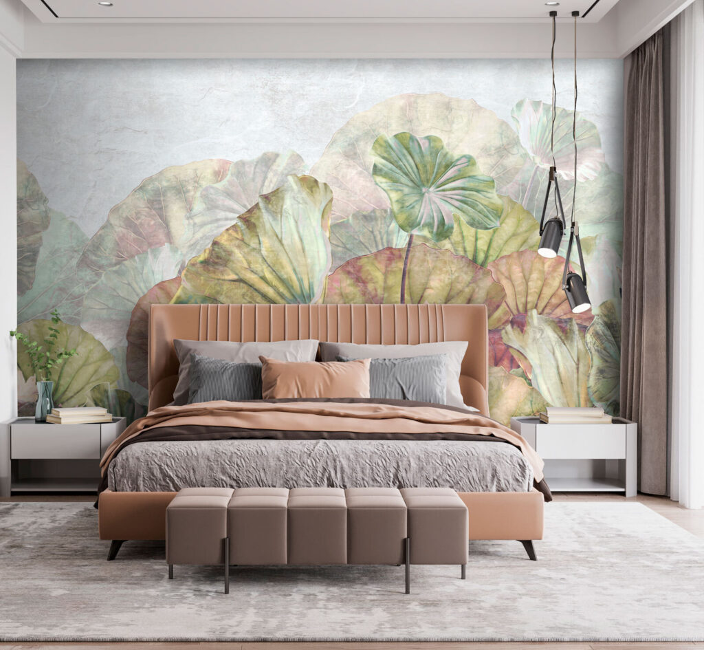 Delicate water lily leaves and blossoms