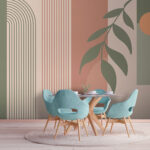 Wall murals Green and pink lines and a leaf