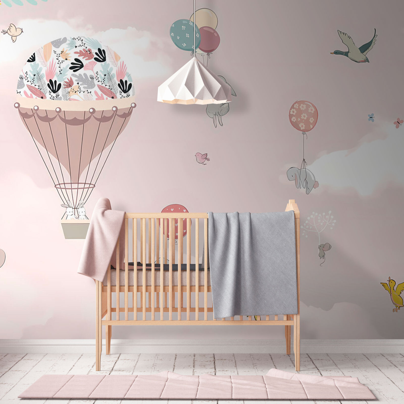 Hot air balloon with birds and animals Hot air balloon with birds and animals