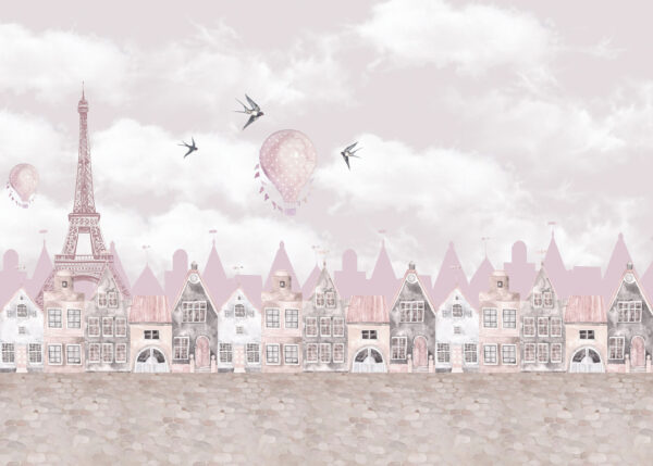 Pink and white cityscape with pink balloons and birds flying u94128p 600x429 - Pink and white cityscape with pink balloons and birds flying