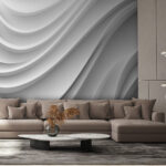 Wall murals White and grey wavy lines