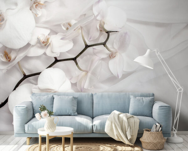 White orchids on a white fabric u94056pig14 600x480 - White orchids on a white fabric