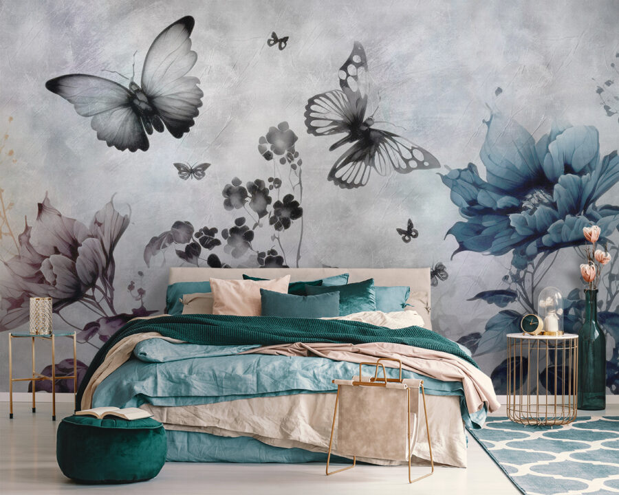 Butterflies flying over flowers