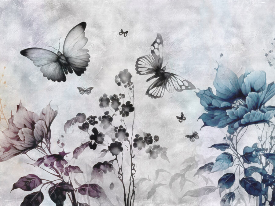 Butterflies flying over flowers