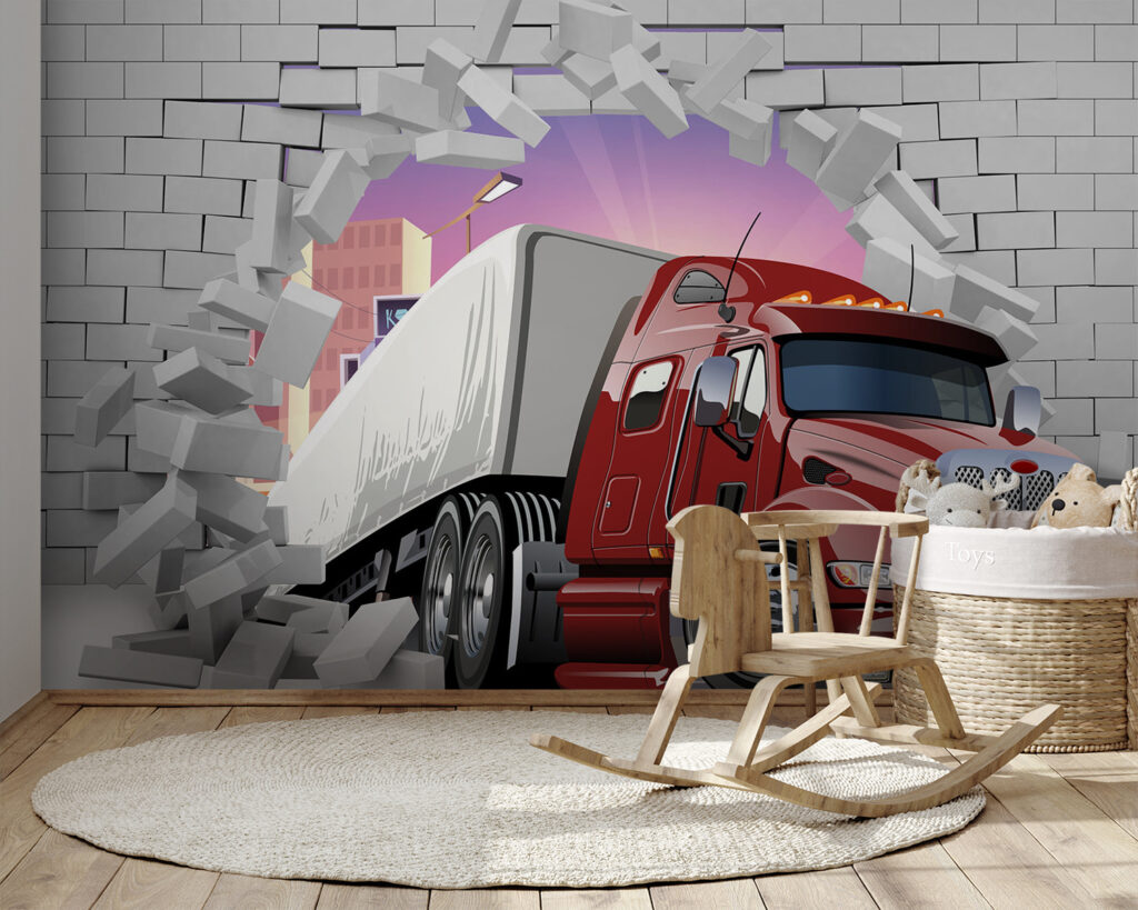 Truck breaking through a brick wall Truck breaking through a brick wall