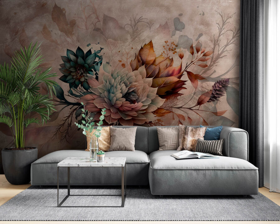 Painting of flowers and leaves