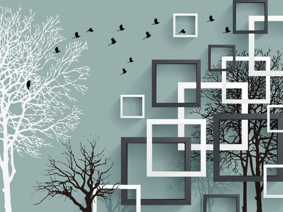 Wall mural with trees and birds flying