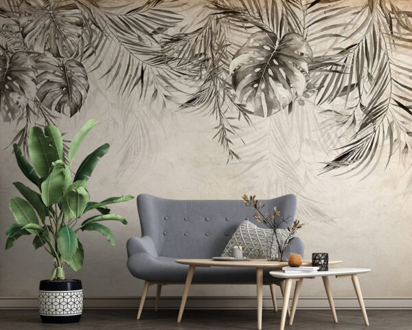 Tropical leaves on a textured background Tropical leaves on a textured background