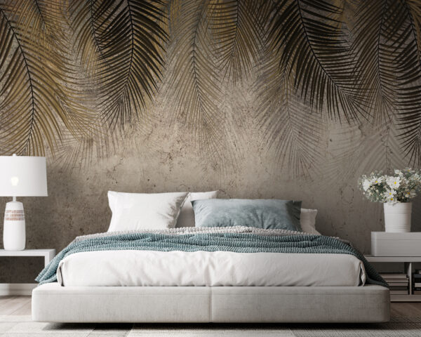 Palm leaves against a textured backdrop Palm leaves against a textured backdrop