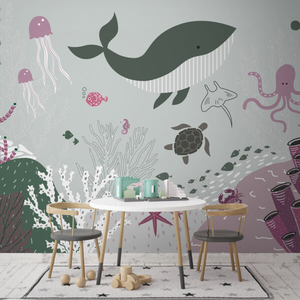 Wall mural Wall mural A sea life with a whale and seaweed (SKU: u93763v2)