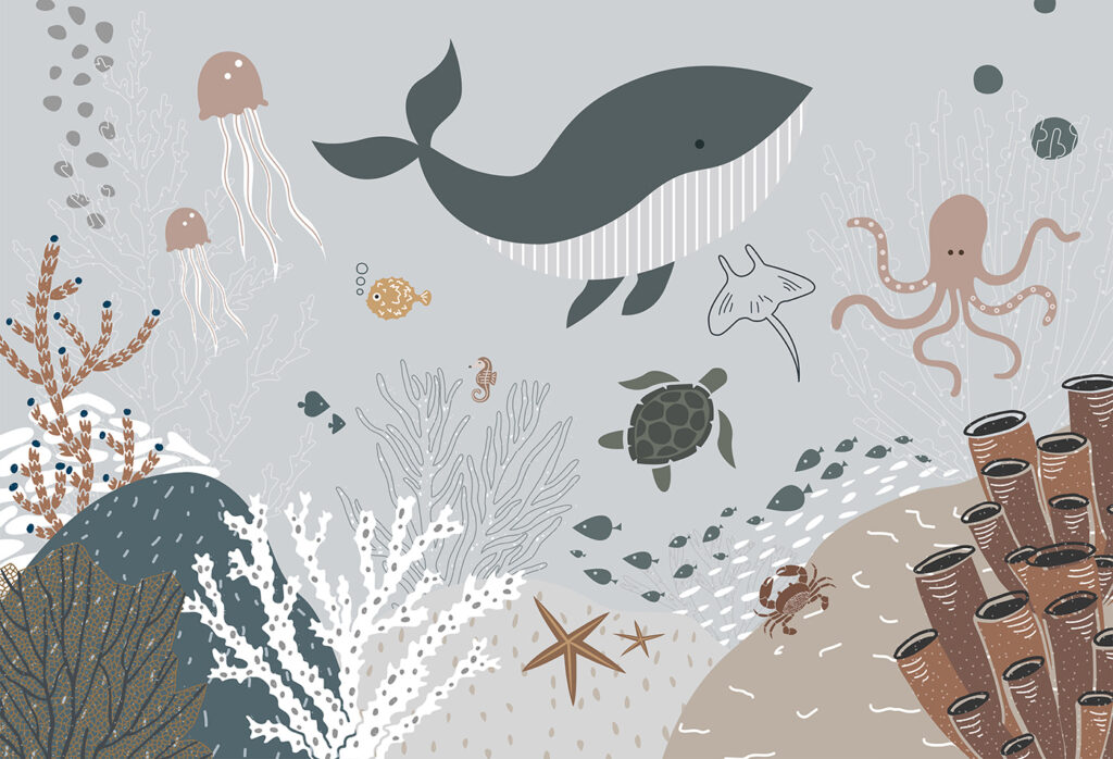 Sea life with fish and seaweed Sea life with fish and seaweed