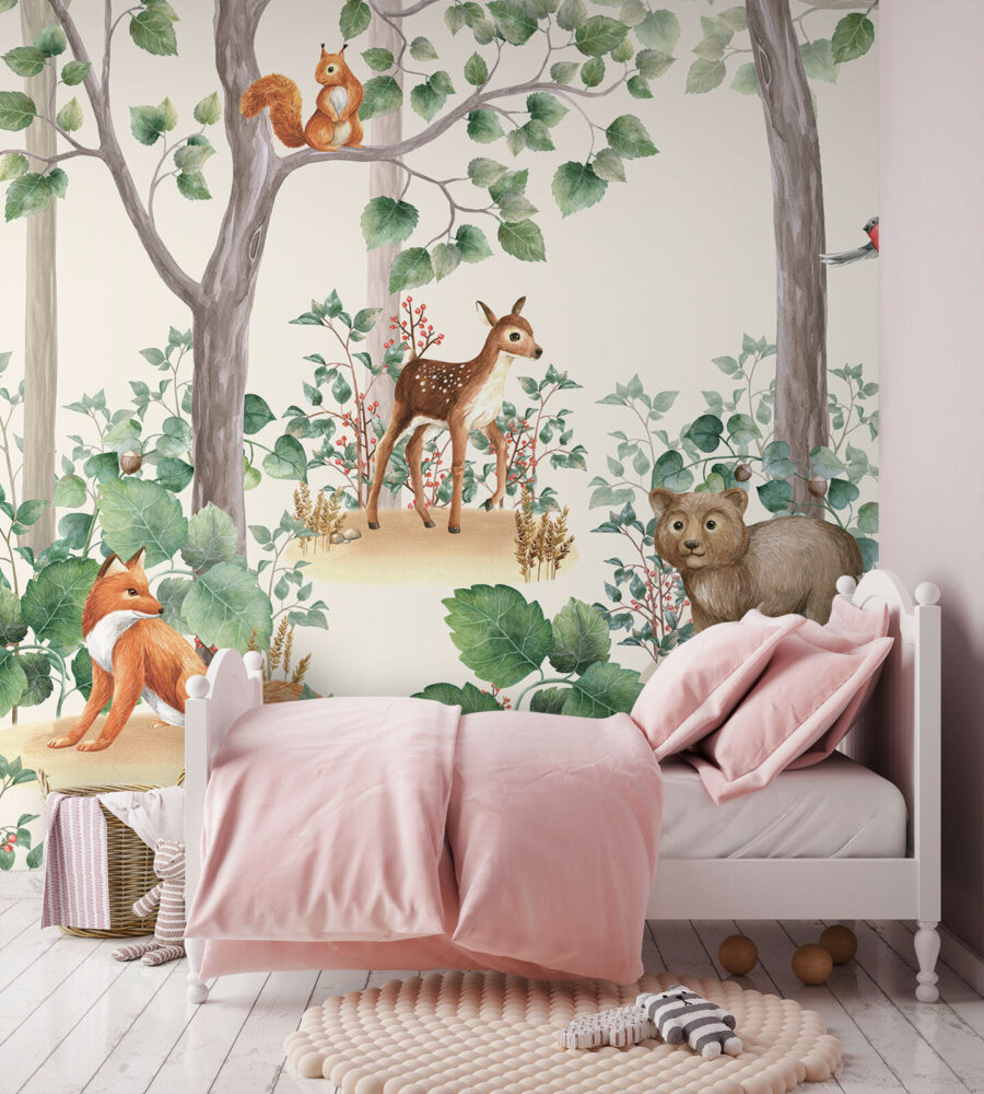 Wallpaper with animals in the forest