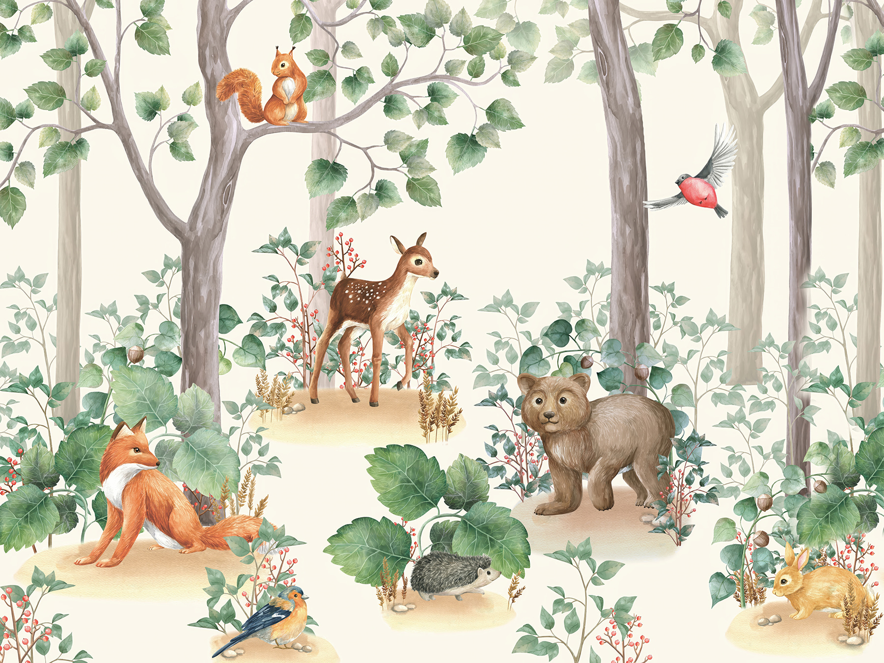 Wallpaper with animals in the forest Wallpaper with animals in the forest