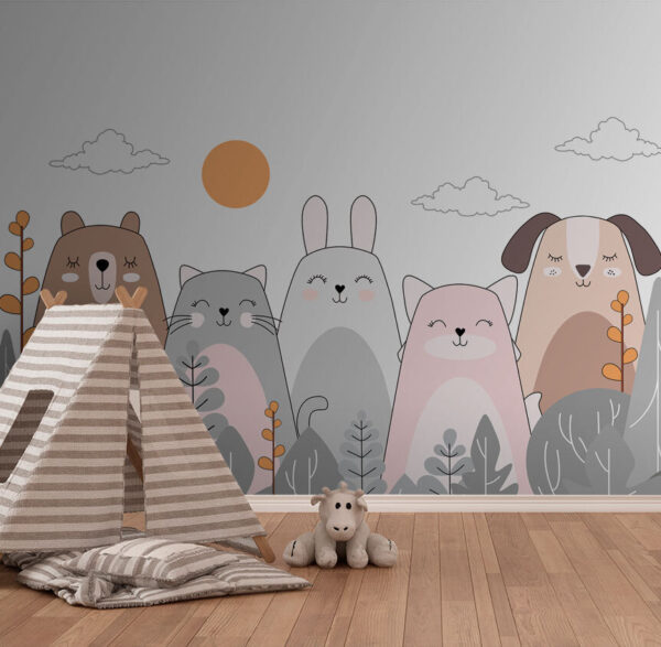Group of animals in a row Group of animals in a row