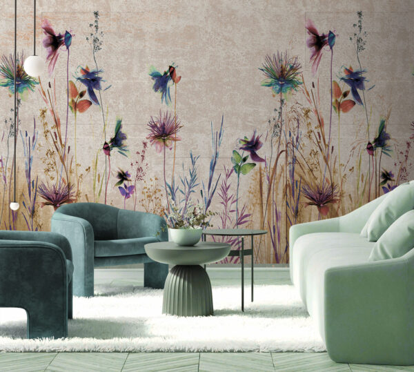 Colorful flowers in a serene landscape. Colorful flowers in a serene landscape.
