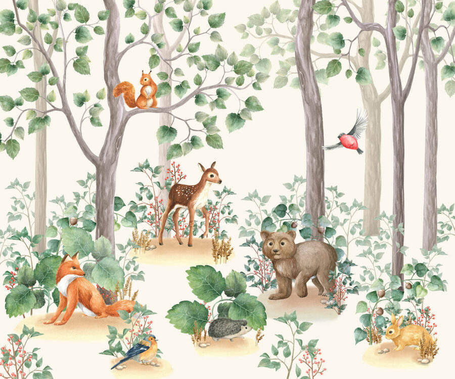 Wallpaper with animals in the forest