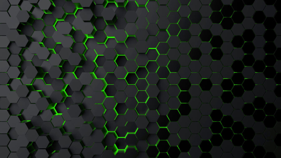 A black hexagons with green lights