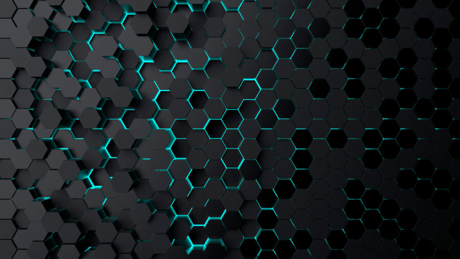 Black hexagons with blue lights