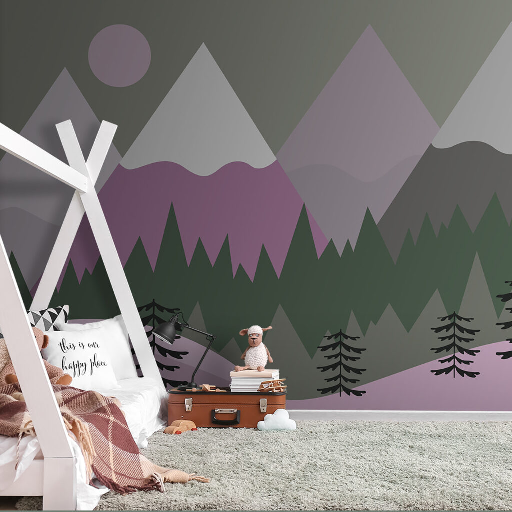A mountain landscape with trees and mountains