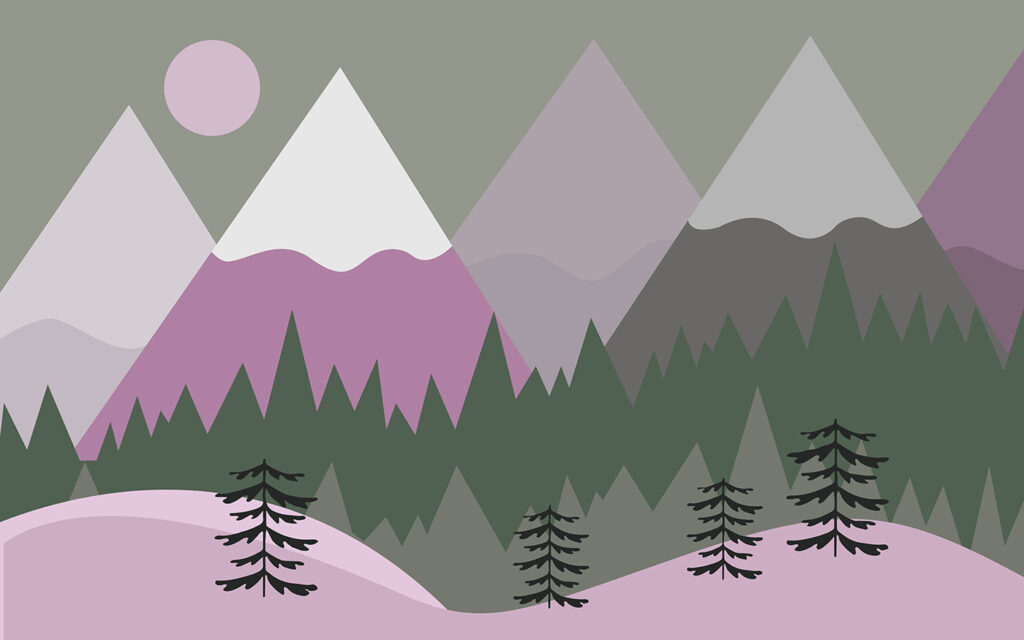 A mountain landscape with trees and mountains