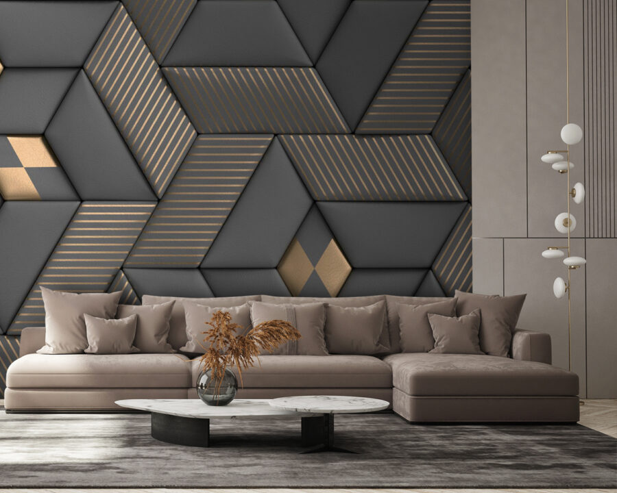Wall murals Geometric elegance in grays and brass. - Image 8