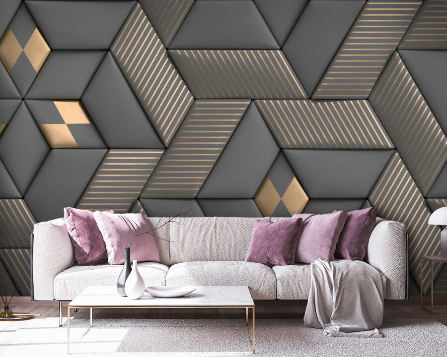 Wall murals Geometric elegance in grays and brass. - Image 7