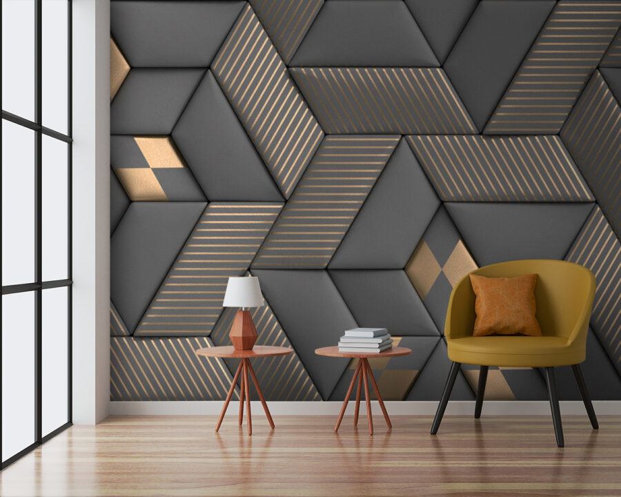 Wall murals Geometric elegance in grays and brass. - Image 6