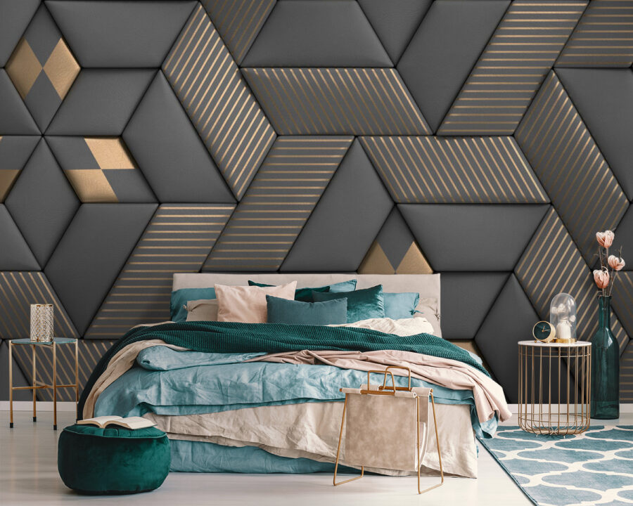 Wall murals Geometric elegance in grays and brass. - Image 3