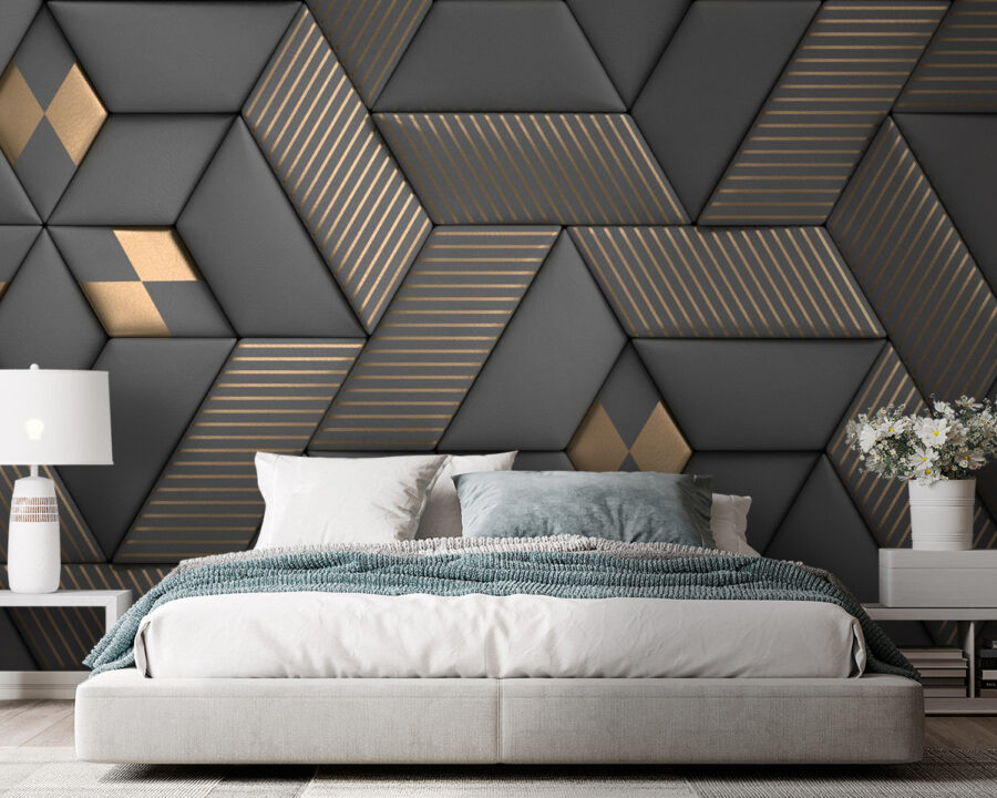 Wall murals Geometric elegance in grays and brass. - Image 2