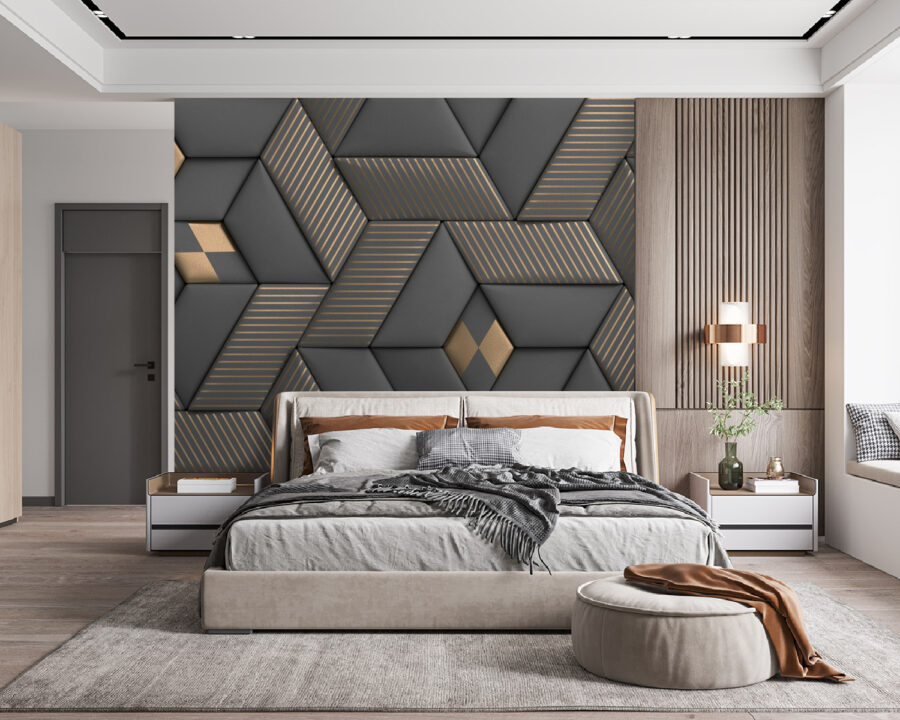 Wall murals Geometric elegance in grays and brass. - Image 5