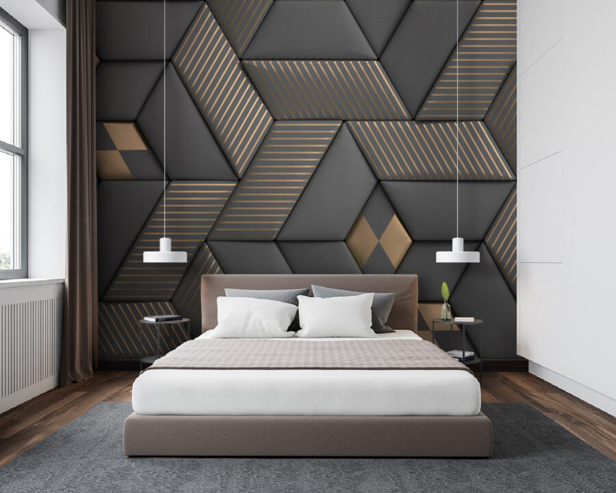 Wall murals Geometric elegance in grays and brass.