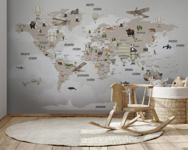 Map of the world with animals Map of the world with animals