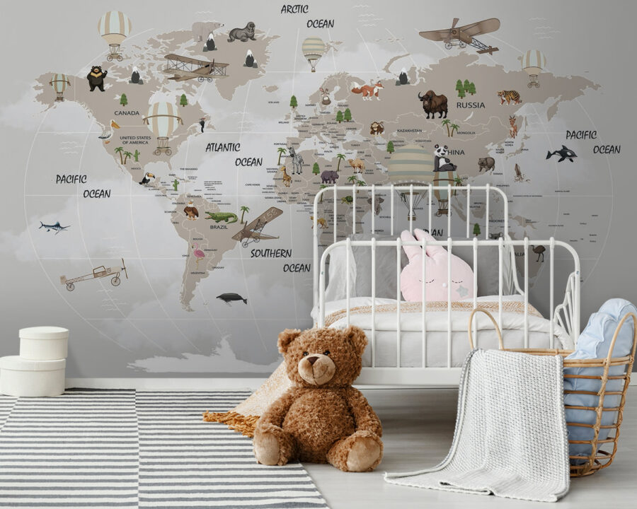 Map of the world with animals Map of the world with animals