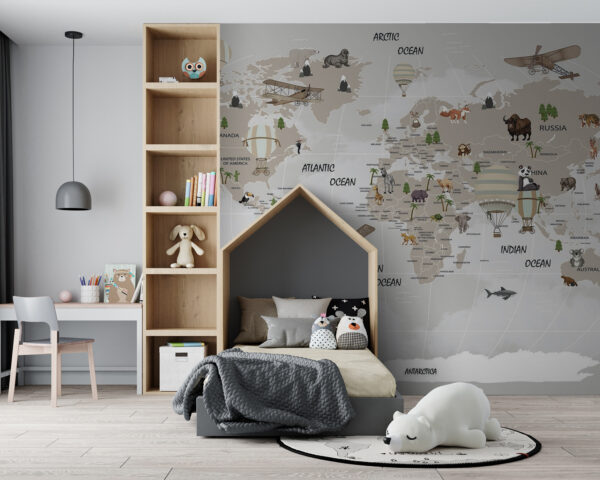 Map of the world with animals Map of the world with animals