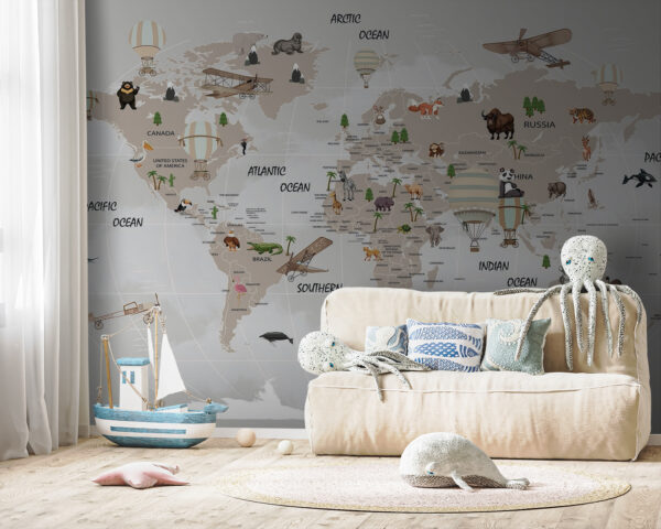 Map of the world with animals Map of the world with animals