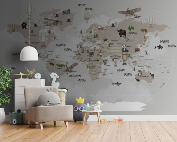 Map of the world with animals Map of the world with animals