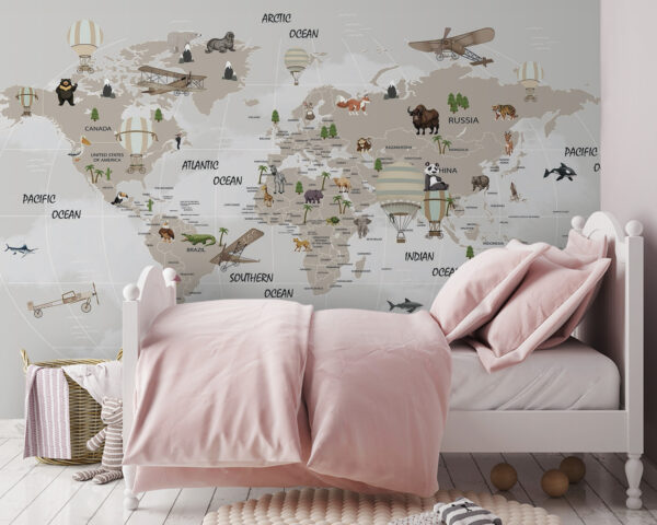 Map of the world with animals Map of the world with animals