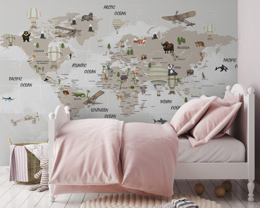 Map of the world with animals Map of the world with animals