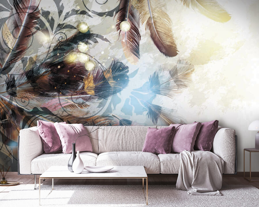 Colorful feathers and intricate patterns