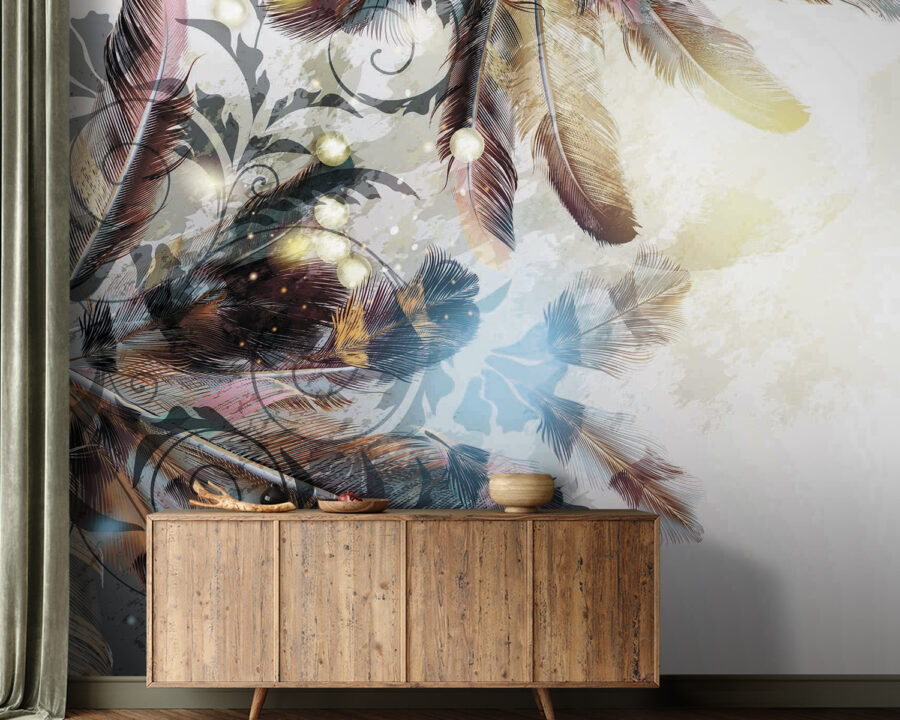 Colorful feathers and intricate patterns