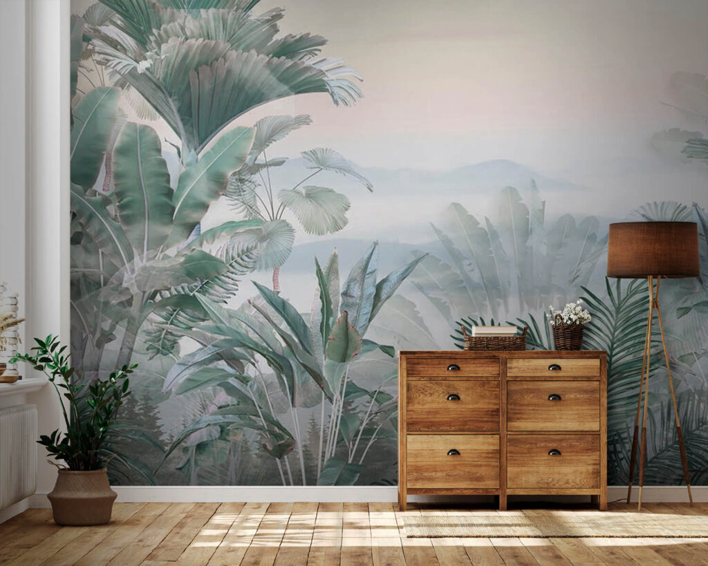 Foggy landscape with plants Foggy landscape with plants