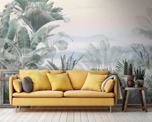 Foggy landscape with plants Foggy landscape with plants