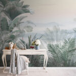 Wall murals Foggy landscape with plants