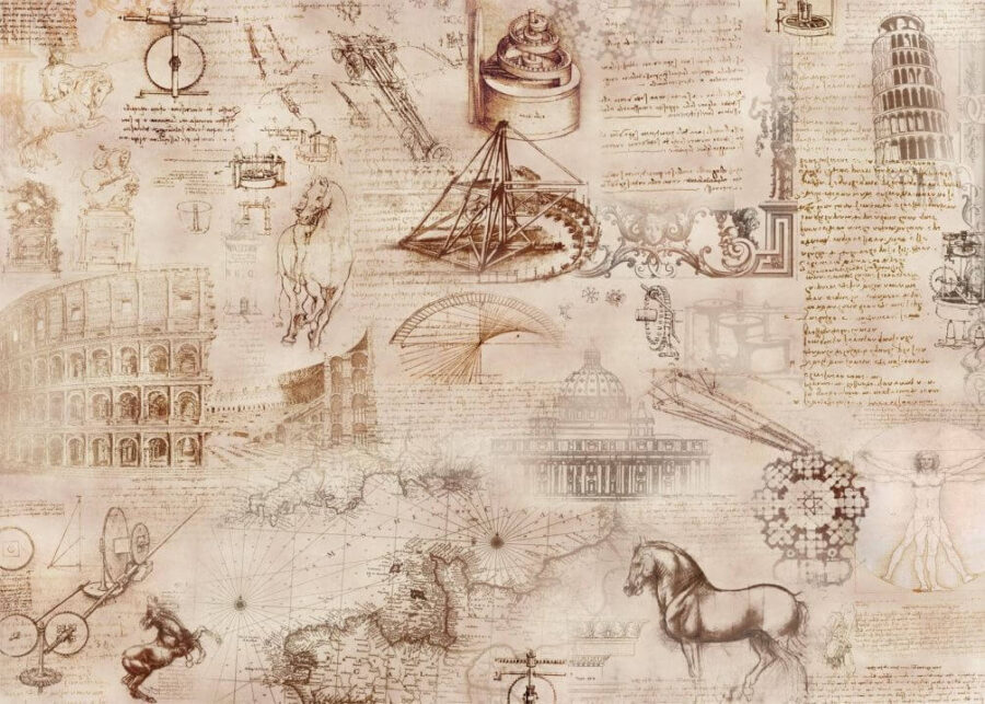 Historical illustrations and sketches collage